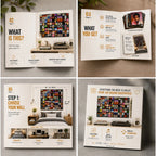 Step-by-step wall collage guide included with 100 Album Cover Posters, showing installation instructions, layout ideas, wall planning, and design inspiration for creating a music wall display.