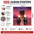 100 Iconic Album Cover Posters – 4x4 Inch Unframed Music Wall Art Collage with High-Quality Glossy Prints