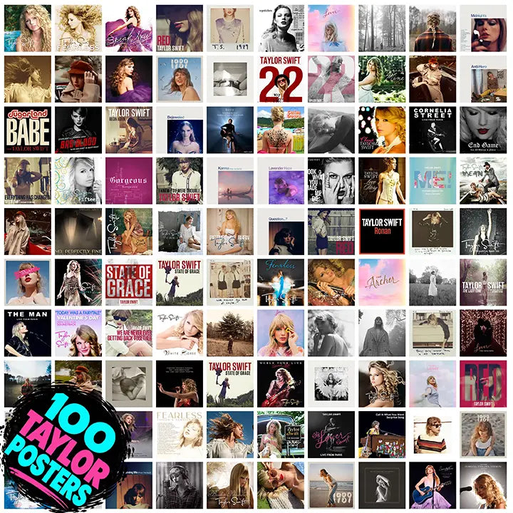 Collage of Taylor Swift album-inspired posters1