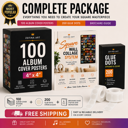 COMPLETE PACKAGE – 100 Iconic Album Posters + 200 Glue Dots + Layout Guide + Free Shipping