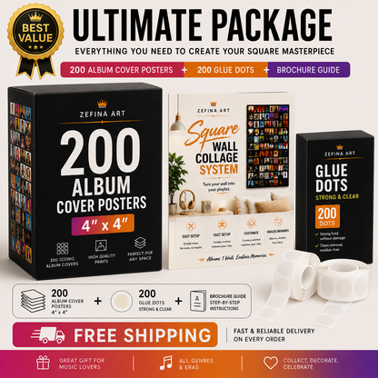 ULTIMATE PACKAGE – 200 Iconic Album Posters + 200 Glue Dots + Layout Guide + Free Shipping
