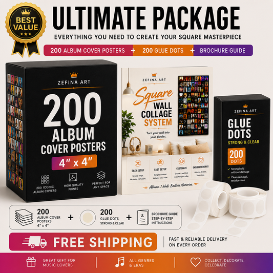 ULTIMATE PACKAGE – 200 Iconic Album Posters + 200 Glue Dots + Layout Guide + Free Shipping