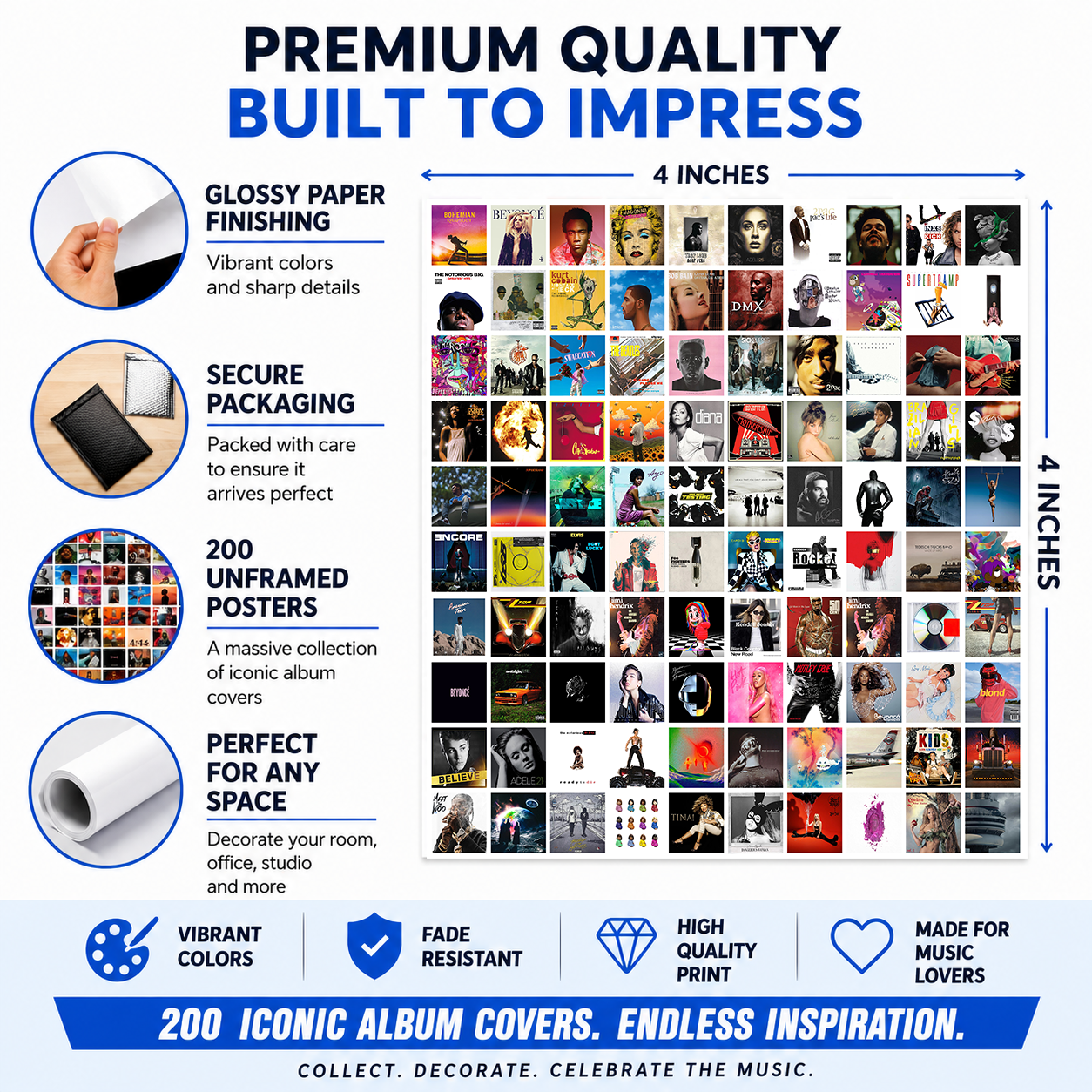 200 Unique Album Covers Square Printed Photos Album Cover Collage Kit