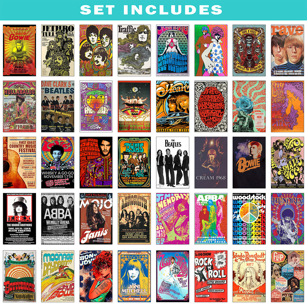 Vintage Rock Concert Posters 4x6 – Classic Music Wall Art Prints Set | Retro Band Poster Collection
