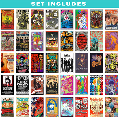 Vintage Rock Concert Posters 4x6 – Classic Music Wall Art Prints Set | Retro Band Poster Collection