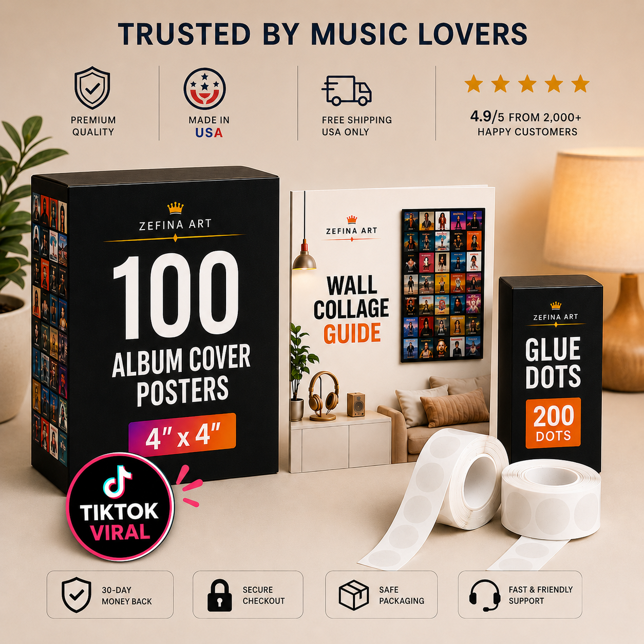 100 Iconic Album Posters + Glue Dots + Layout Guide