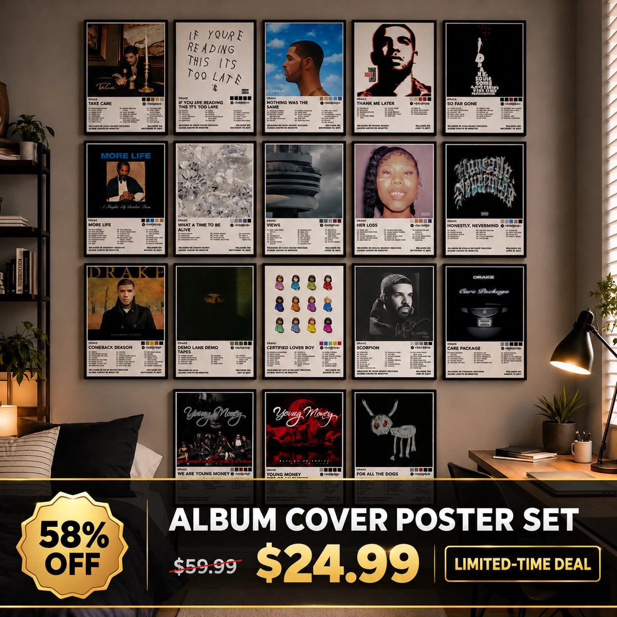 Drake Album Cover Posters – 18-Piece 8x12 Inches Wall Art Set