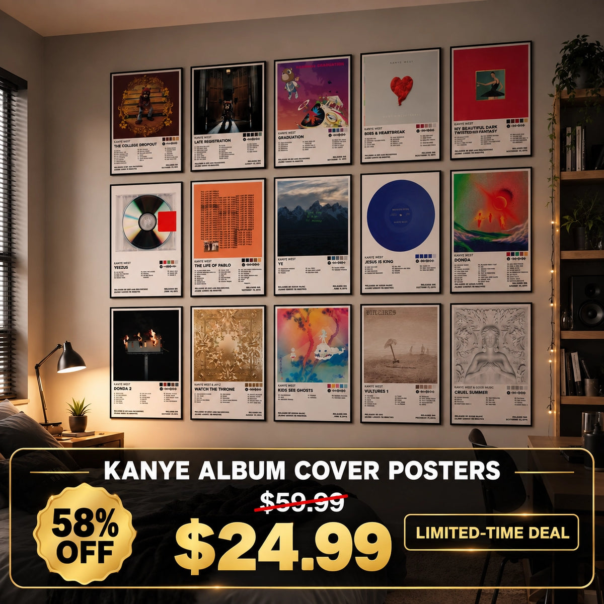Kanye West Album Cover Posters – 15-Piece 8x12 Set