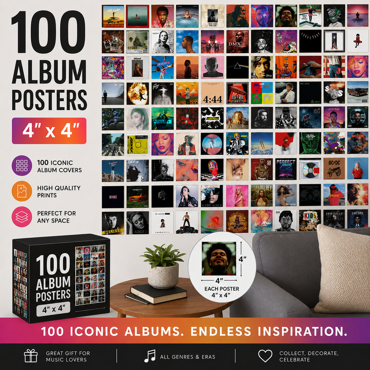100 Unique Album Covers Square Printed Photos Album Cover Collage Kit
