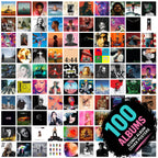 100 Iconic Album Cover Posters collage featuring famous rap, pop, rock, and hip-hop album covers. Premium unframed music wall art set for bedroom, dorm room, gaming room, and studio decor.