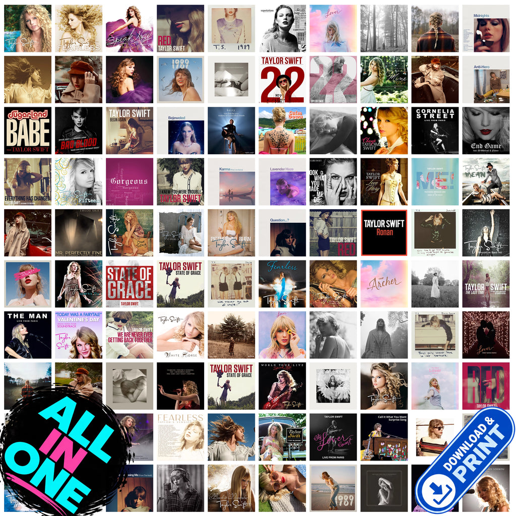 100 Taylor Swift Album Cover Posters – Digital Download Wall Art Collection