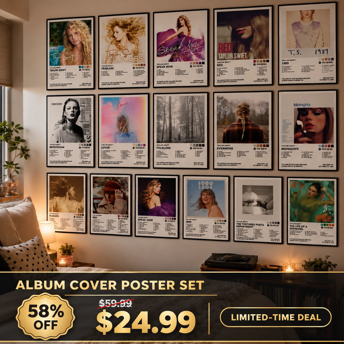 Taylor Swift 16 Album Cover Posters | 8" x 12" | Music Wall Art Collection