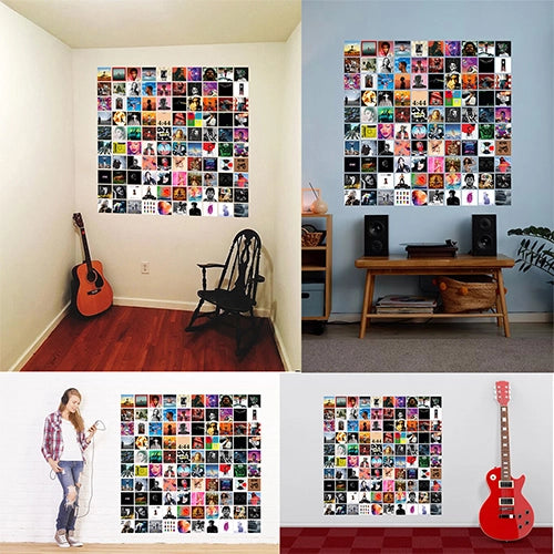100 iconic album cover posters displayed as stylish wall collages in bedrooms, living rooms, dorm rooms, and music-themed spaces for modern home decor.