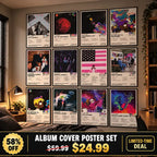 Twelve Lil Uzi Vert posters displayed on a bedroom wall with a sale banner showing 58% off.