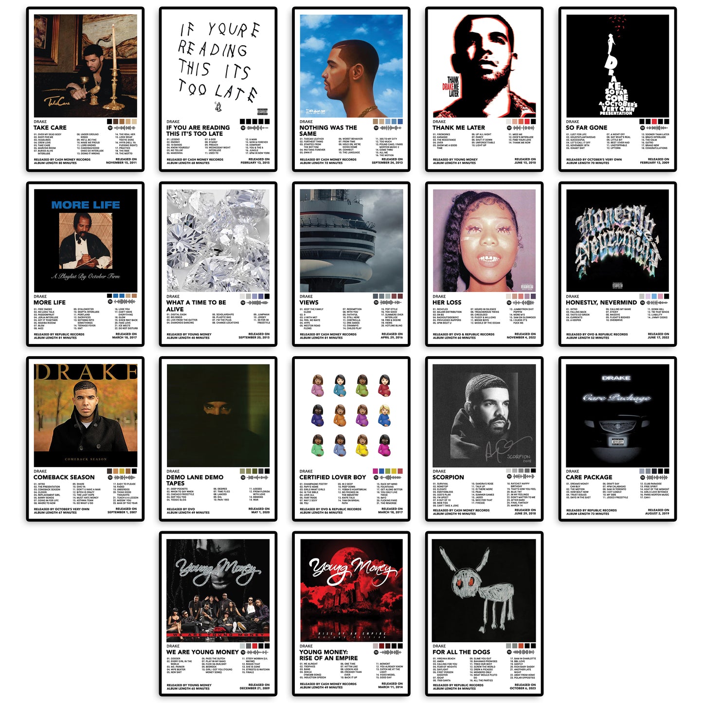 Drake Album Cover Posters – 18 Iconic Albums | 8" x 12" | Room Decor for Hip Hop Fans