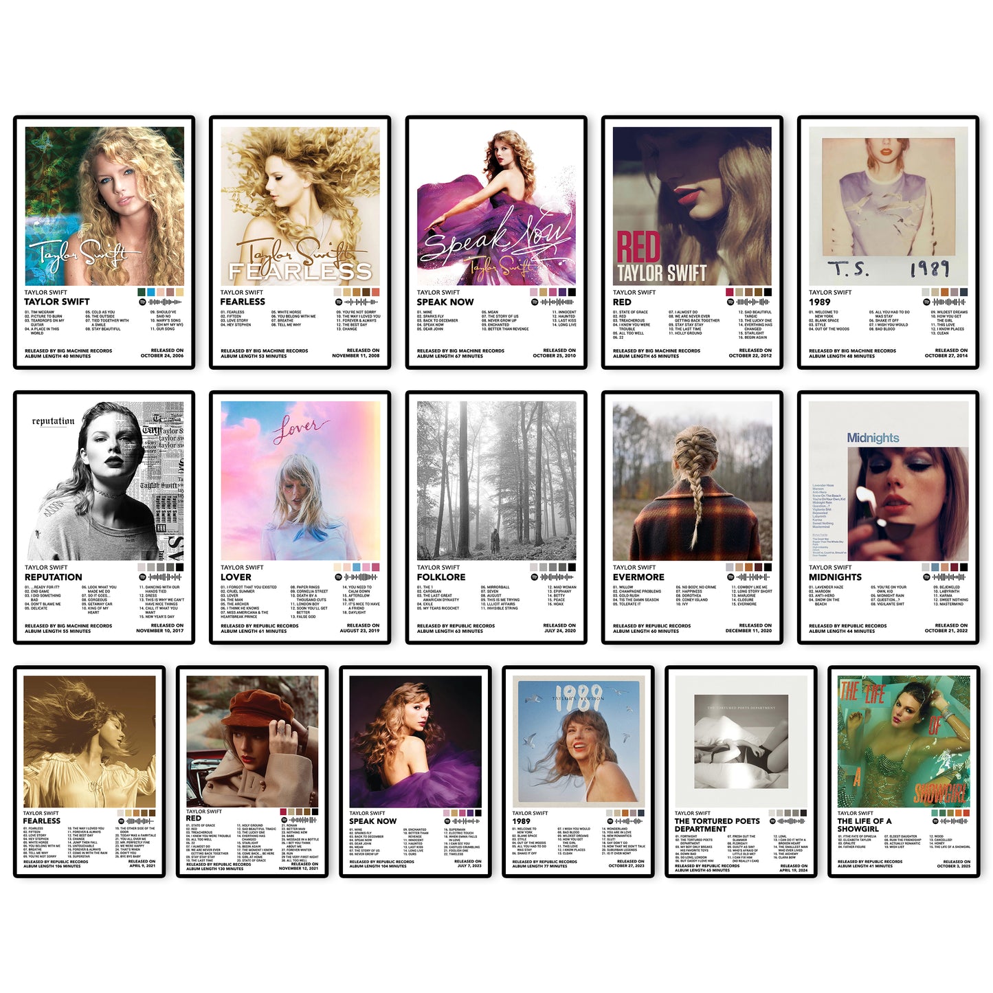 Taylor Swift 16 Album Cover Posters | 8" x 12" | Music Wall Art Collection