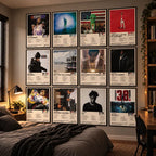 NBA YoungBoy-inspired posters displayed in a grid on a bedroom wall.