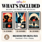 High-resolution printable album cover posters shown in 8×12, 12×16 and 16×24-inch sizes, available as ready-to-print digital downloads.