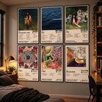 Six framed SZA album cover posters arranged in two rows on a cozy bedroom wall.