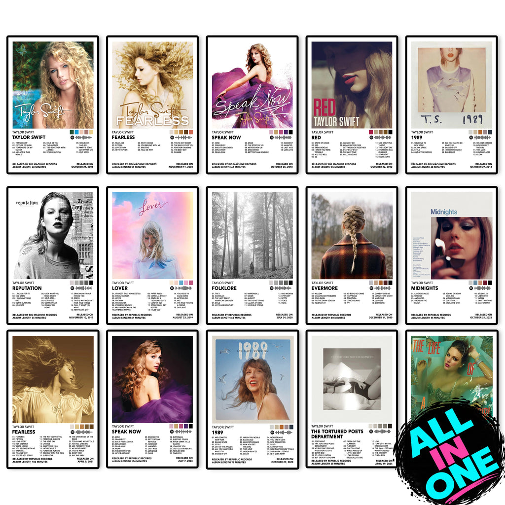 Taylor Swift 16 Album Cover Posters | 8" x 12" | Music Wall Art Collection