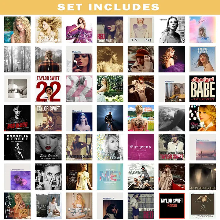 Taylor Swift poster collection preview showing a selection of album-inspired designs